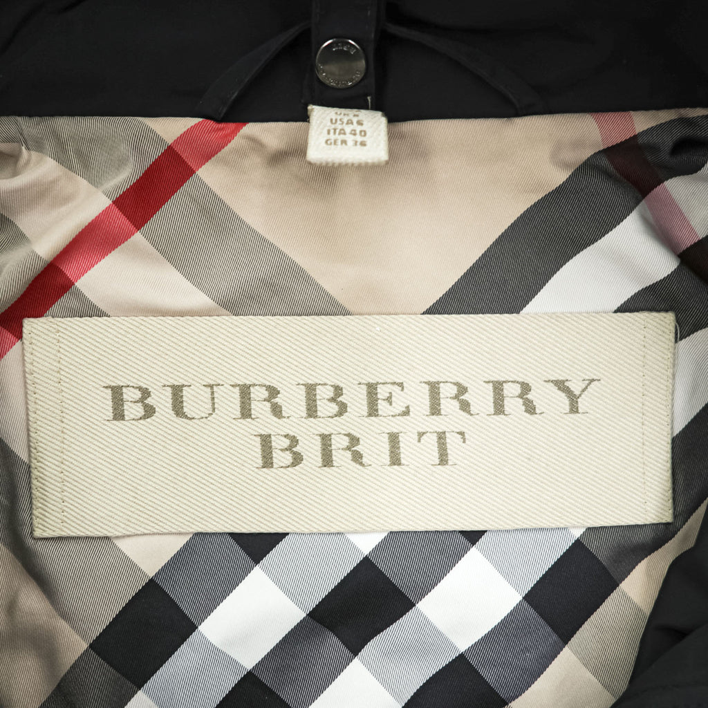 BURBERRY BRIT フード着脱式 コート テクニカル フィールドパーカー XL ブラック ドローコード ダブルジップ