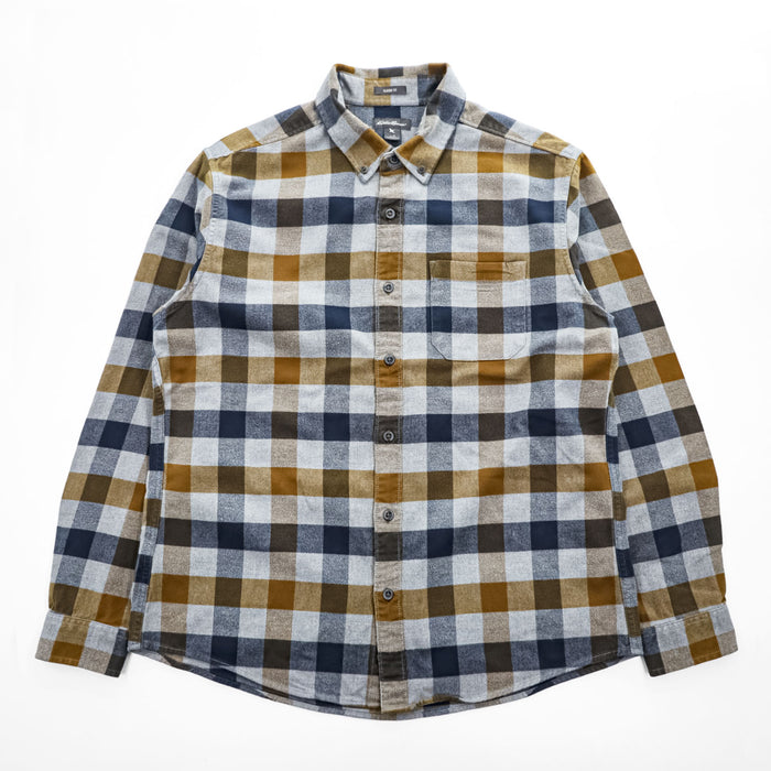Eddie Bauer 長袖 フランネルシャツ L グレー ネイビー チェック CLASSIC FIT ボタンダウン 胸ポケット 0156