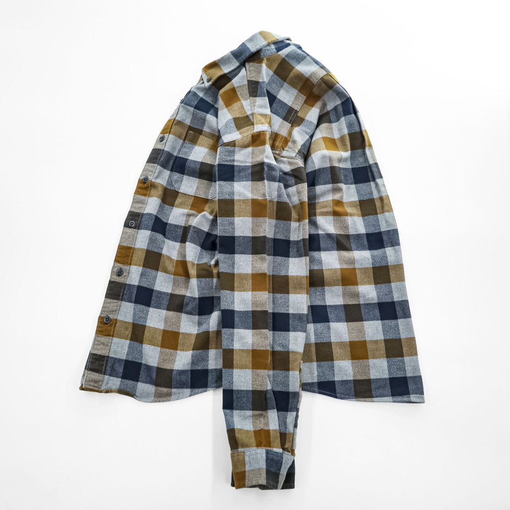 Eddie Bauer 長袖 フランネルシャツ L グレー ネイビー チェック CLASSIC FIT ボタンダウン 胸ポケット 0156