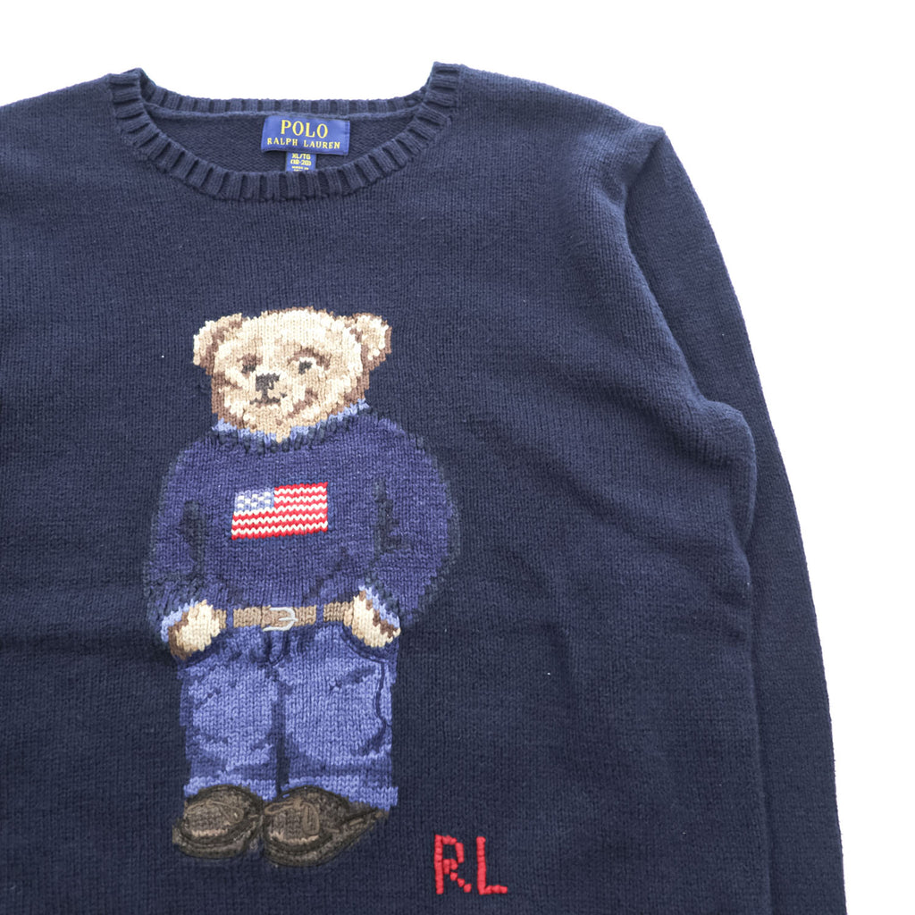 Polo Ralph Lauren ポロベア コットンニット セーター XL ネイビー 星条旗