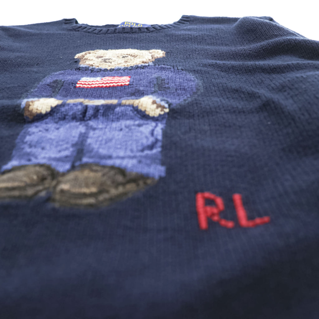 Polo Ralph Lauren ポロベア コットンニット セーター XL ネイビー 星条旗