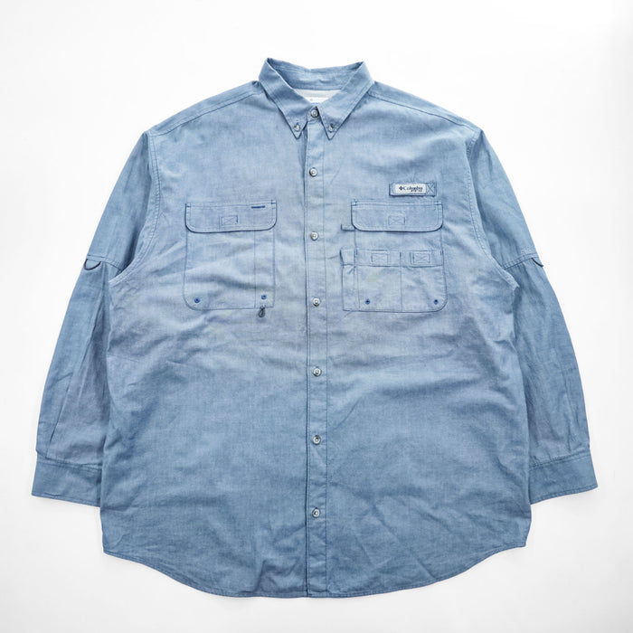 Columbia PFG スーパーボーンヘッドクラシック 長袖フィッシングシャツ XL ライトブルー メッシュ ボタンダウン XM7648