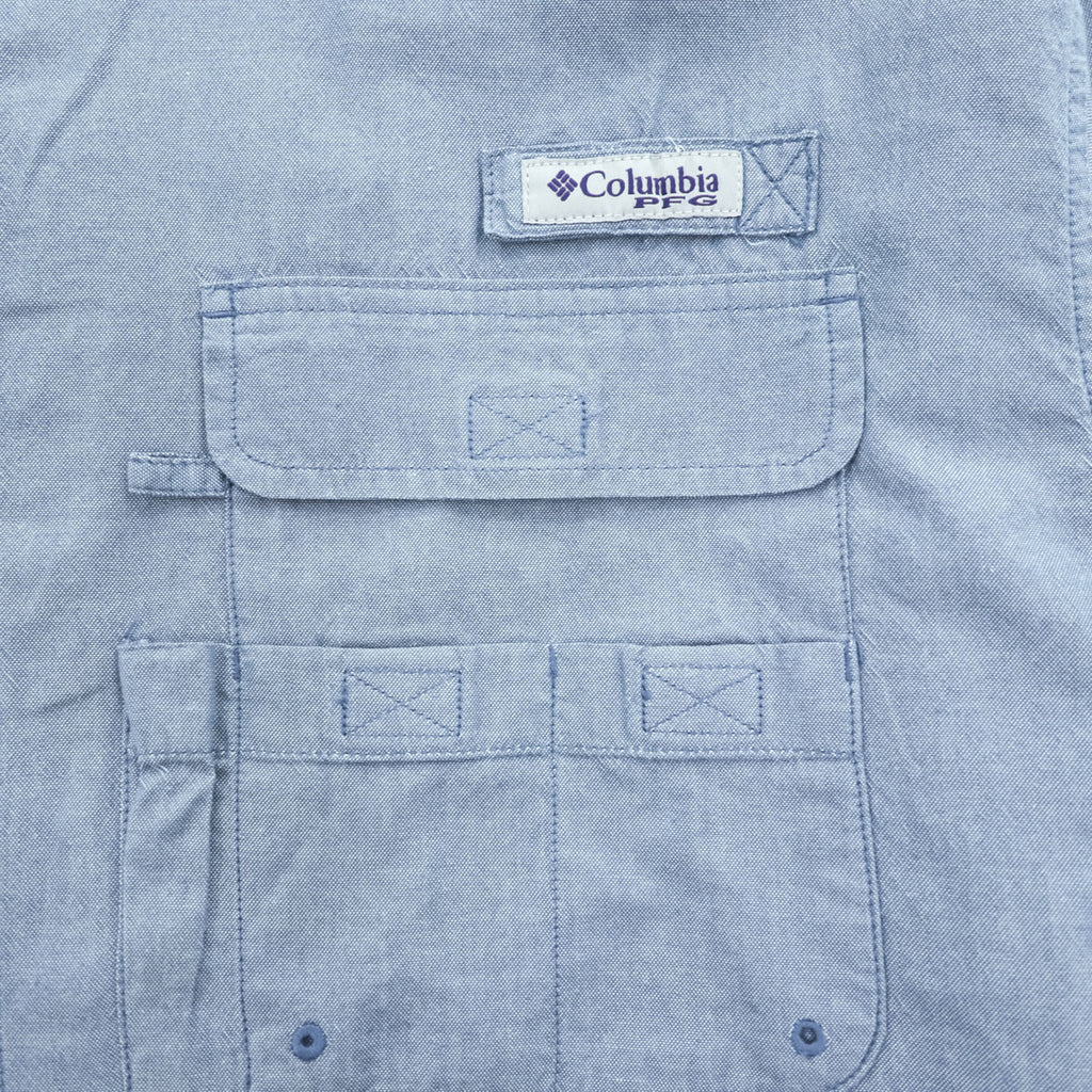 Columbia PFG スーパーボーンヘッドクラシック 長袖フィッシングシャツ XL ライトブルー メッシュ ボタンダウン XM7648