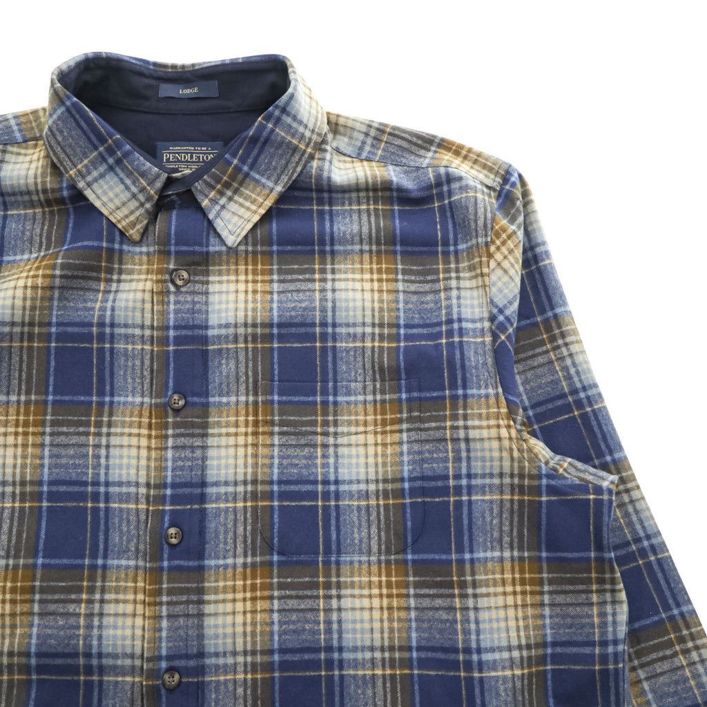 PENDLETON バージンウール LODGE オンブレチェックシャツ XL ネイビー ブラウン 胸ポケット