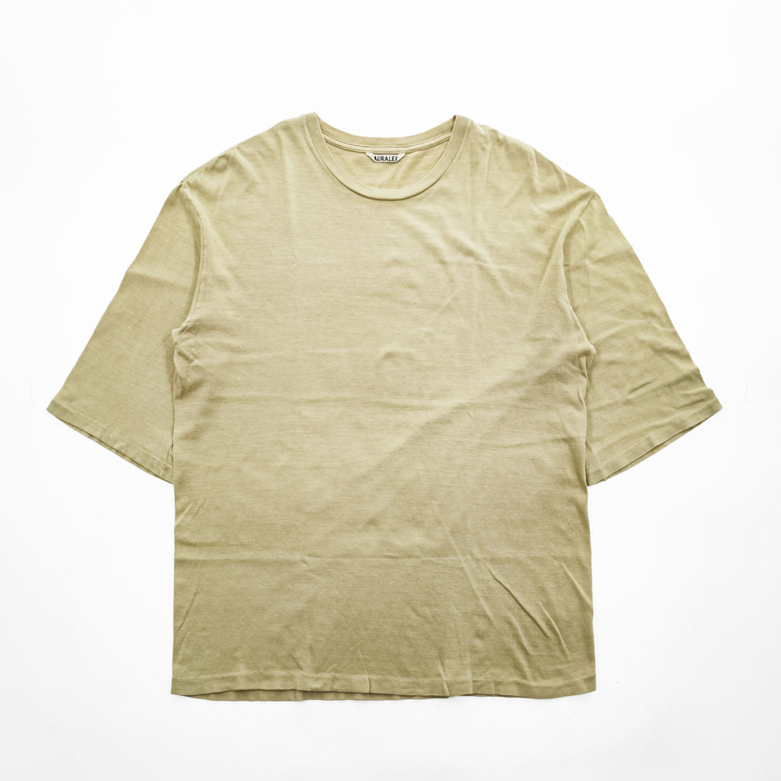 AURALEE 日本製 シームレス クルーネック 5分袖 Tシャツ SEAMLESS CREW NECK HALF SLEEVE TEE M ベージュ シングルステッチ A8ST02ST