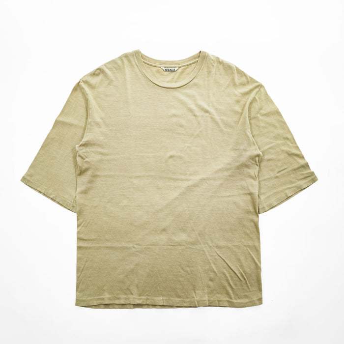 AURALEE 日本製 シームレス クルーネック 5分袖 Tシャツ SEAMLESS CREW NECK HALF SLEEVE TEE M ベージュ シングルステッチ A8ST02ST
