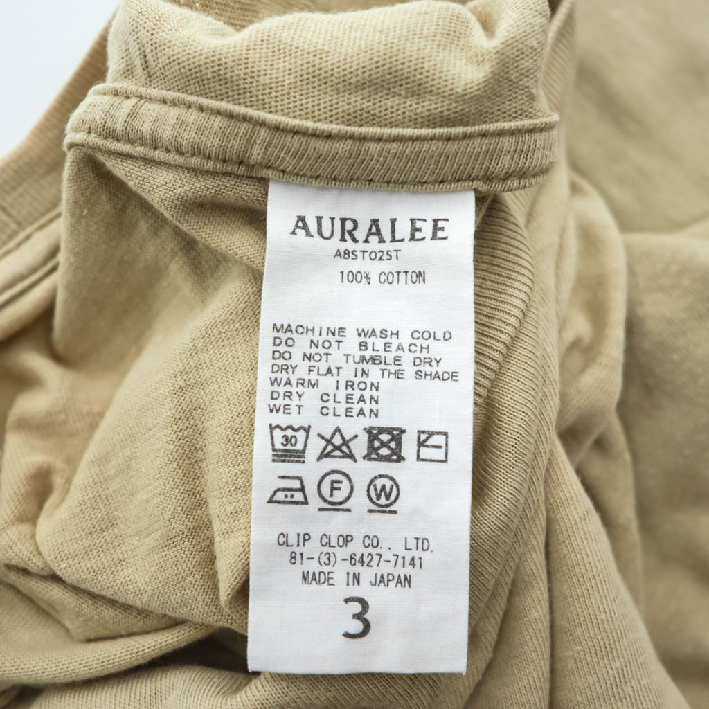 AURALEE 日本製 シームレス クルーネック 5分袖 Tシャツ SEAMLESS CREW NECK HALF SLEEVE TEE M ベージュ シングルステッチ A8ST02ST