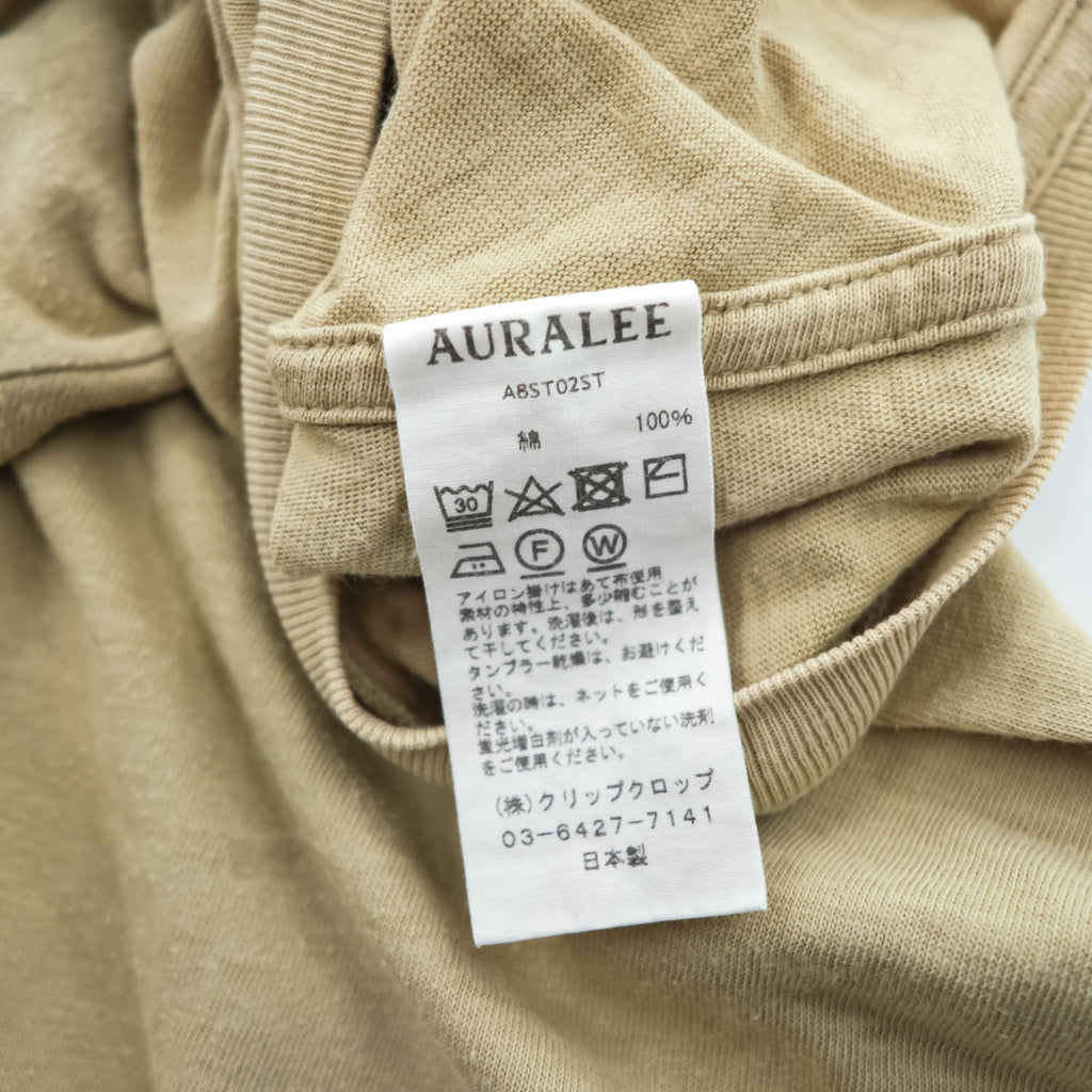 AURALEE 日本製 シームレス クルーネック 5分袖 Tシャツ SEAMLESS CREW NECK HALF SLEEVE TEE M ベージュ シングルステッチ A8ST02ST