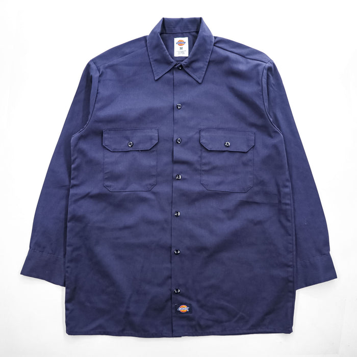 Dickies 長袖ワークシャツ M ネイビー ボックスシルエット フラップ ダブルポケット