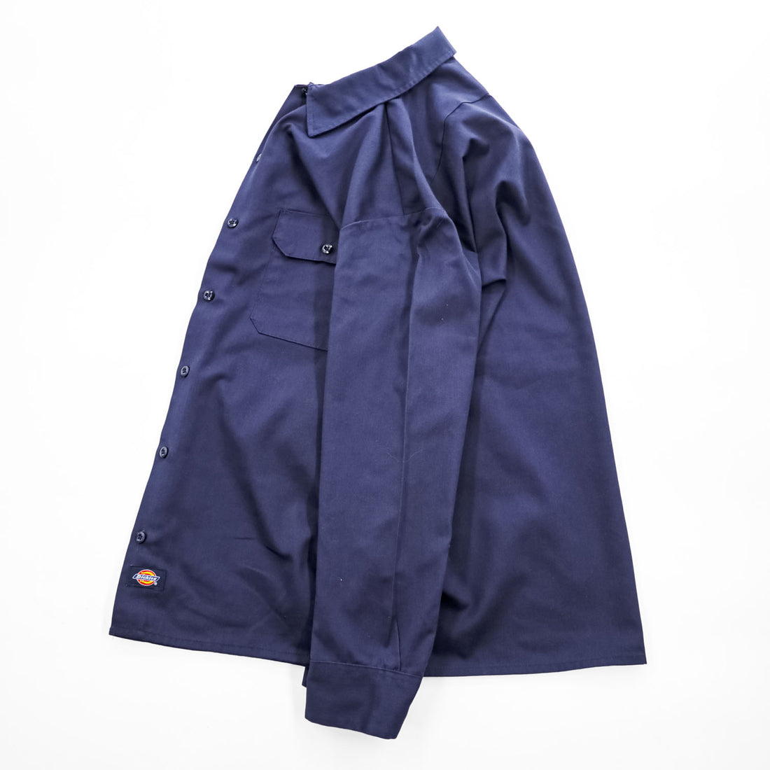 Dickies 長袖ワークシャツ M ネイビー ボックスシルエット フラップ ダブルポケット