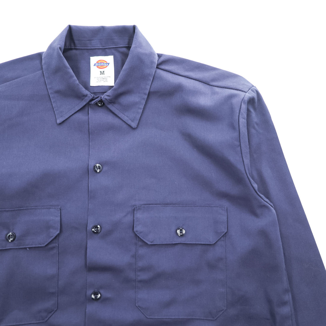 Dickies 長袖ワークシャツ M ネイビー ボックスシルエット フラップ ダブルポケット