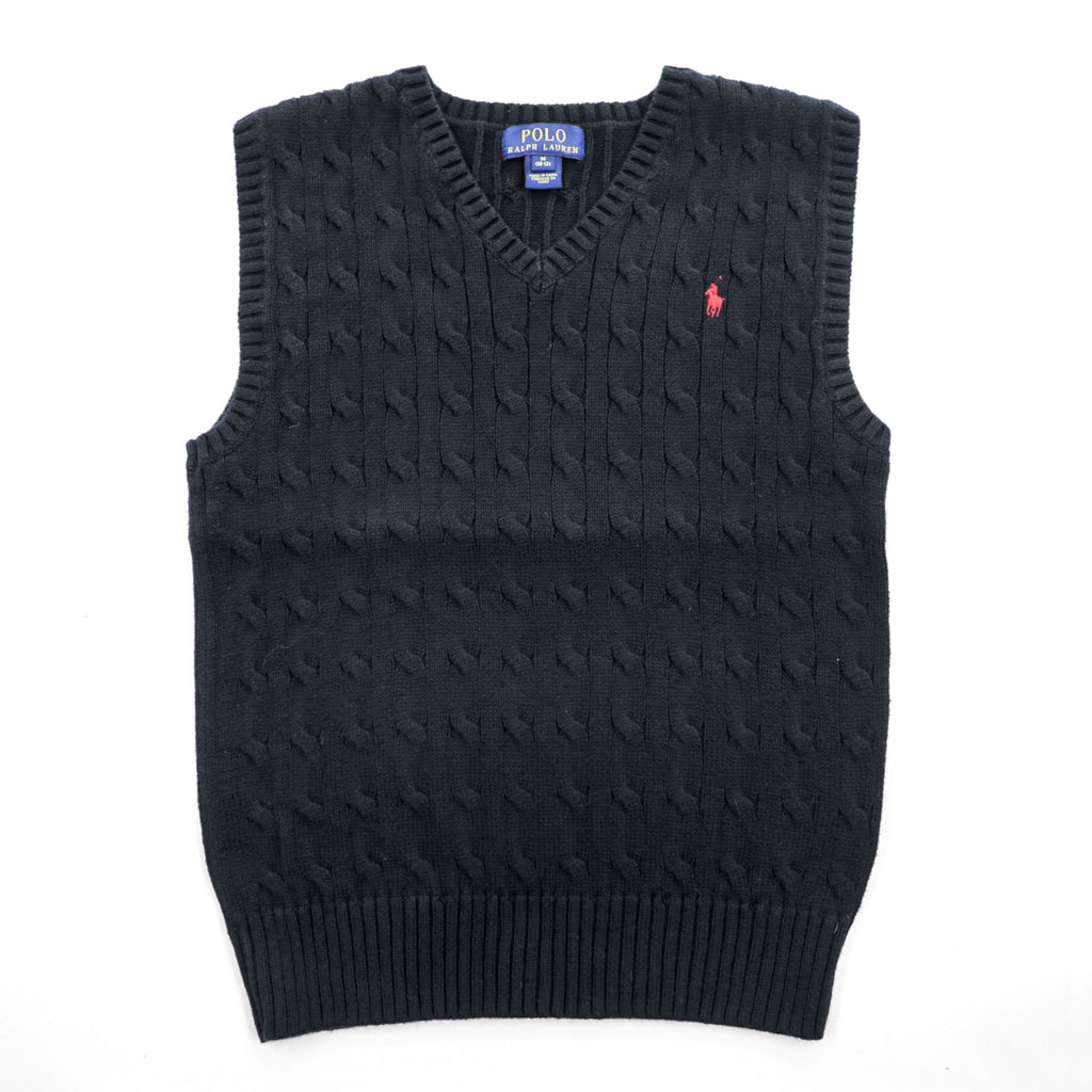POLO RALPH LAUREN Cable-Knit V-Neck Vest Black M (10-12)
