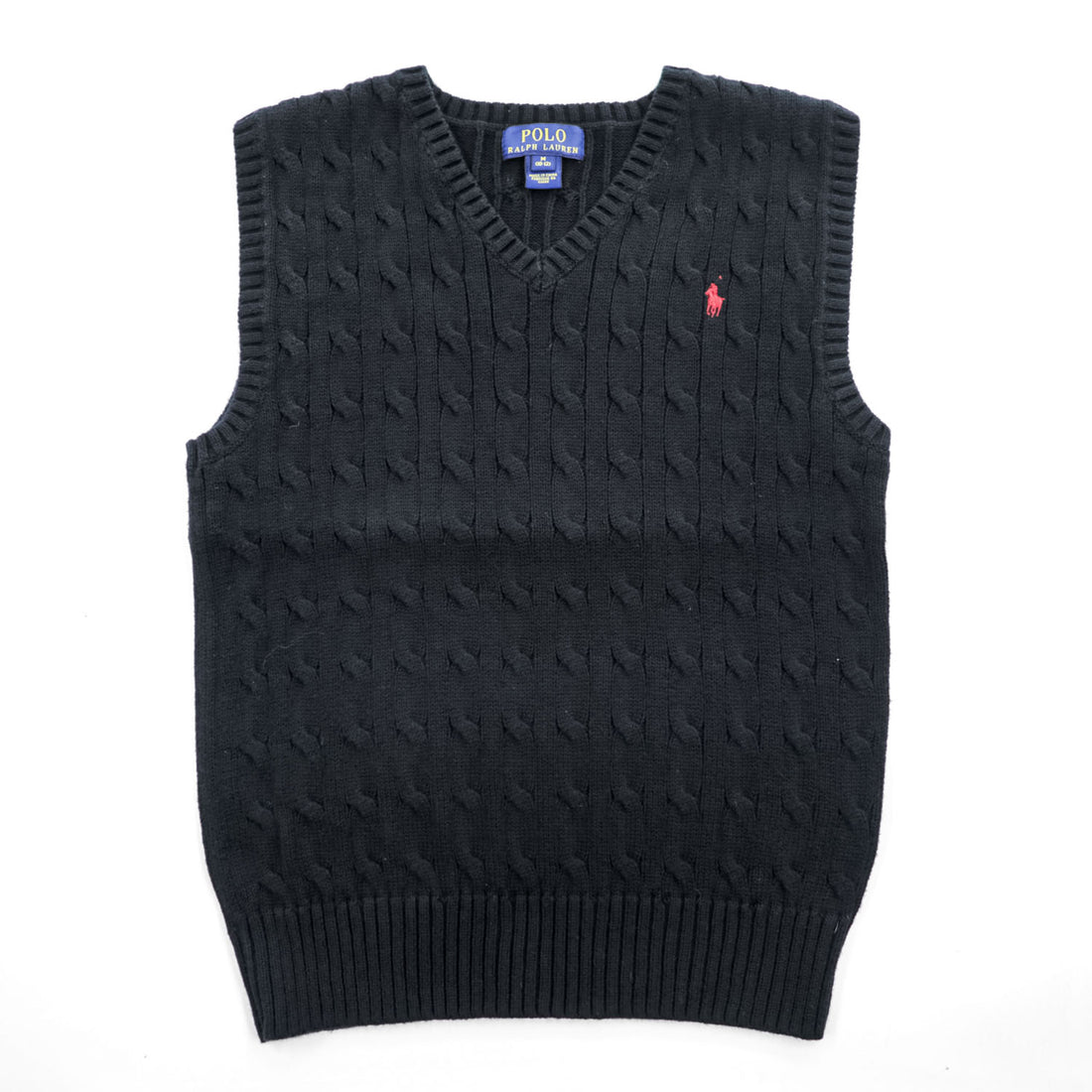 Polo Ralph Lauren Vネック ケーブルニット ベスト M ブラック スモールポニー ロゴ 刺繍
