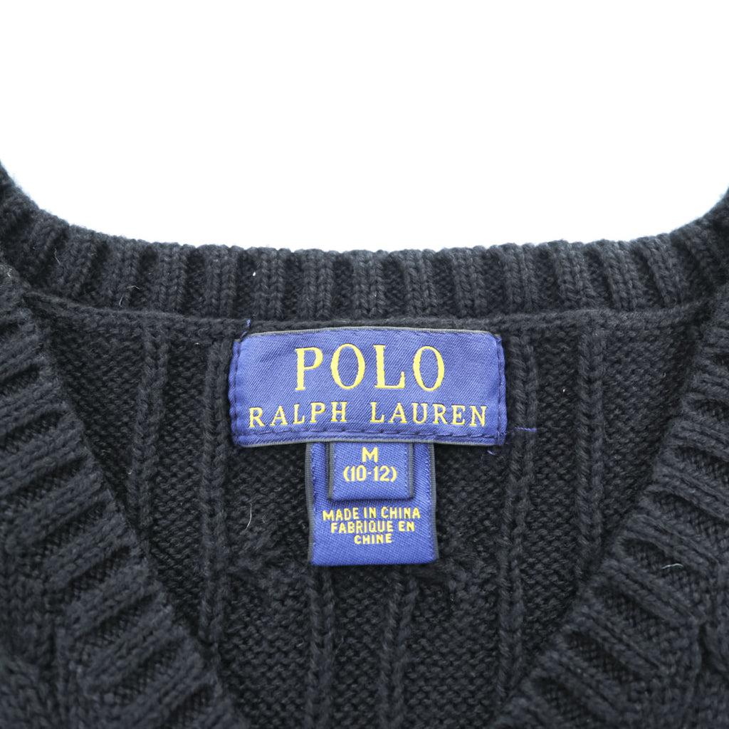 POLO RALPH LAUREN Cable-Knit V-Neck Vest Black M (10-12)