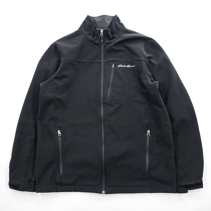 Eddie Bauer ソフトシェルジャケット L ブラック フリース裏地 アウトドア フルジップ 0533