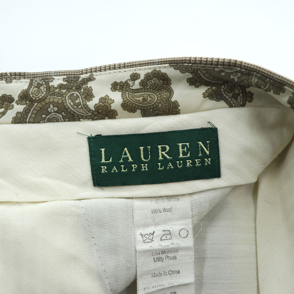 LAUREN RALPH LAUREN 90年代 グレンチェック スラックス パンツ L ベージュ 2タック プリーツ ダブルカフス