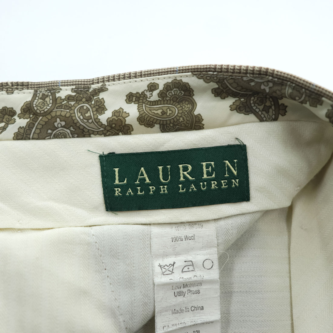 LAUREN RALPH LAUREN 90年代 グレンチェック スラックス パンツ L ベージュ 2タック プリーツ ダブルカフス