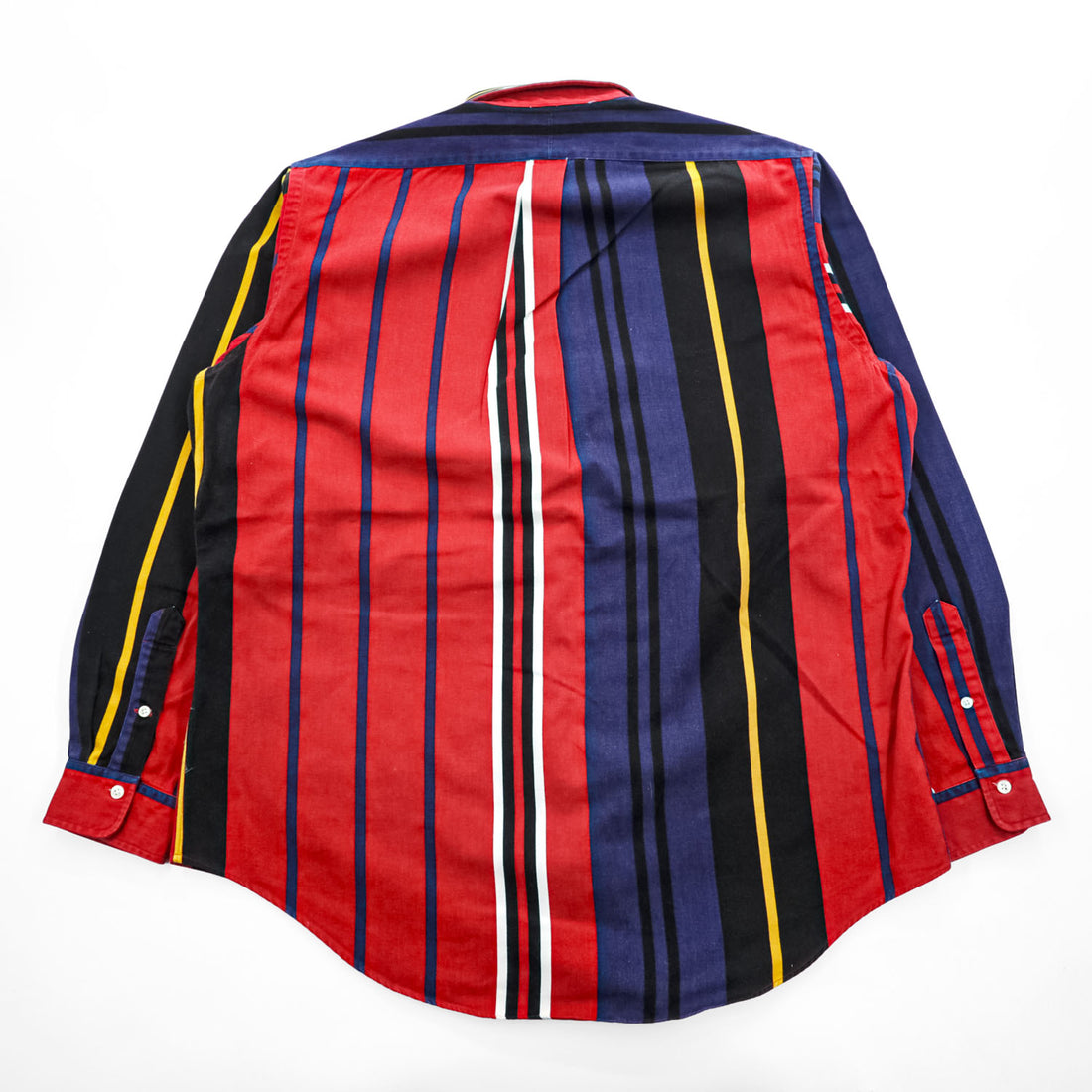 Vintage Ralph Lauren Multicolor Panel Stripe Button Down Shirt Pony Cotton XL Red Navy