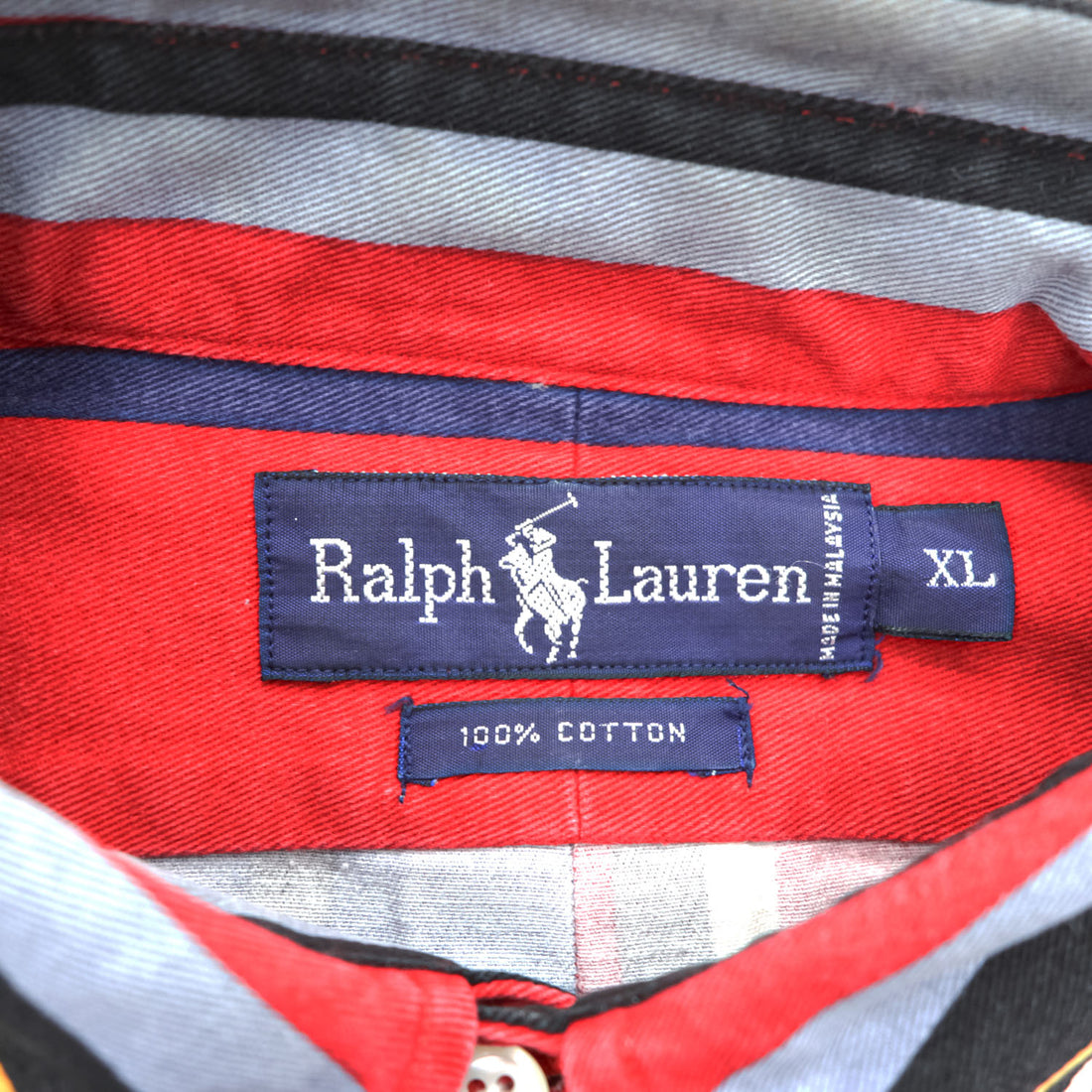 Vintage Ralph Lauren Multicolor Panel Stripe Button Down Shirt Pony Cotton XL Red Navy