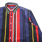 Vintage Ralph Lauren Multicolor Panel Stripe Button Down Shirt Pony Cotton XL Red Navy