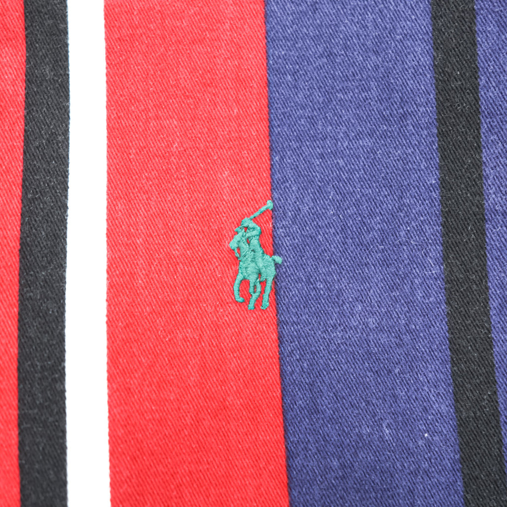 Vintage Ralph Lauren Multicolor Panel Stripe Button Down Shirt Pony Cotton XL Red Navy