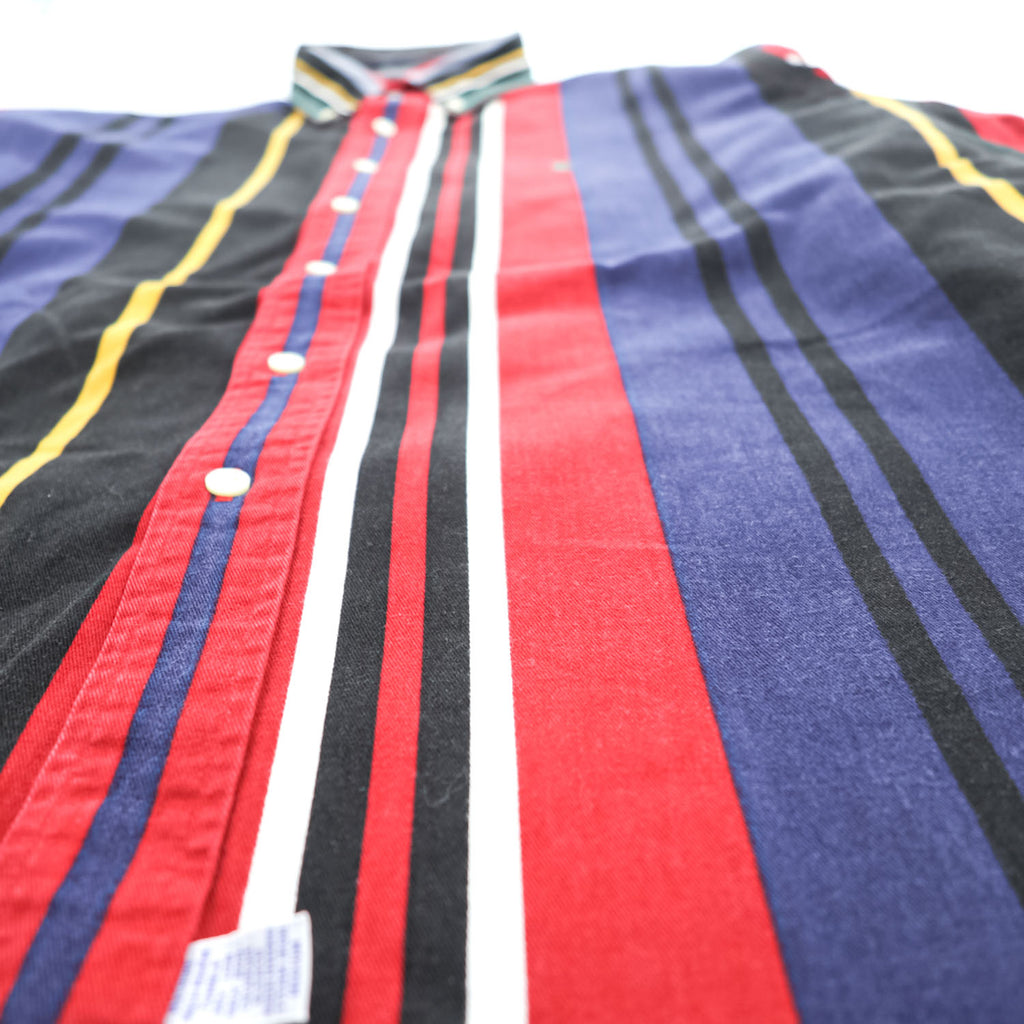 Vintage Ralph Lauren Multicolor Panel Stripe Button Down Shirt Pony Cotton XL Red Navy
