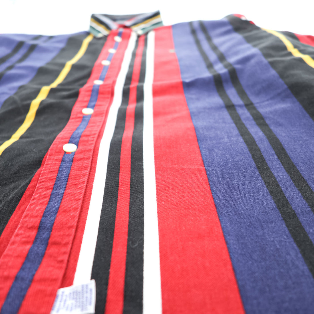 Vintage Ralph Lauren Multicolor Panel Stripe Button Down Shirt Pony Cotton XL Red Navy