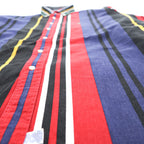 Vintage Ralph Lauren Multicolor Panel Stripe Button Down Shirt Pony Cotton XL Red Navy