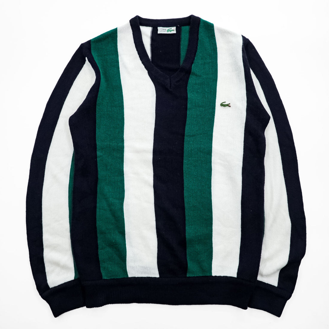 CHEMISE LACOSTE フランス製 80年代 ヴィンテージ Vネック ニット セーター L マルチストライプ