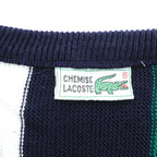 CHEMISE LACOSTE フランス製 80年代 ヴィンテージ Vネック ニット セーター L マルチストライプ
