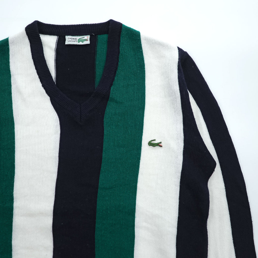 CHEMISE LACOSTE フランス製 80年代 ヴィンテージ Vネック ニット セーター L マルチストライプ