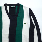 CHEMISE LACOSTE フランス製 80年代 ヴィンテージ Vネック ニット セーター L マルチストライプ