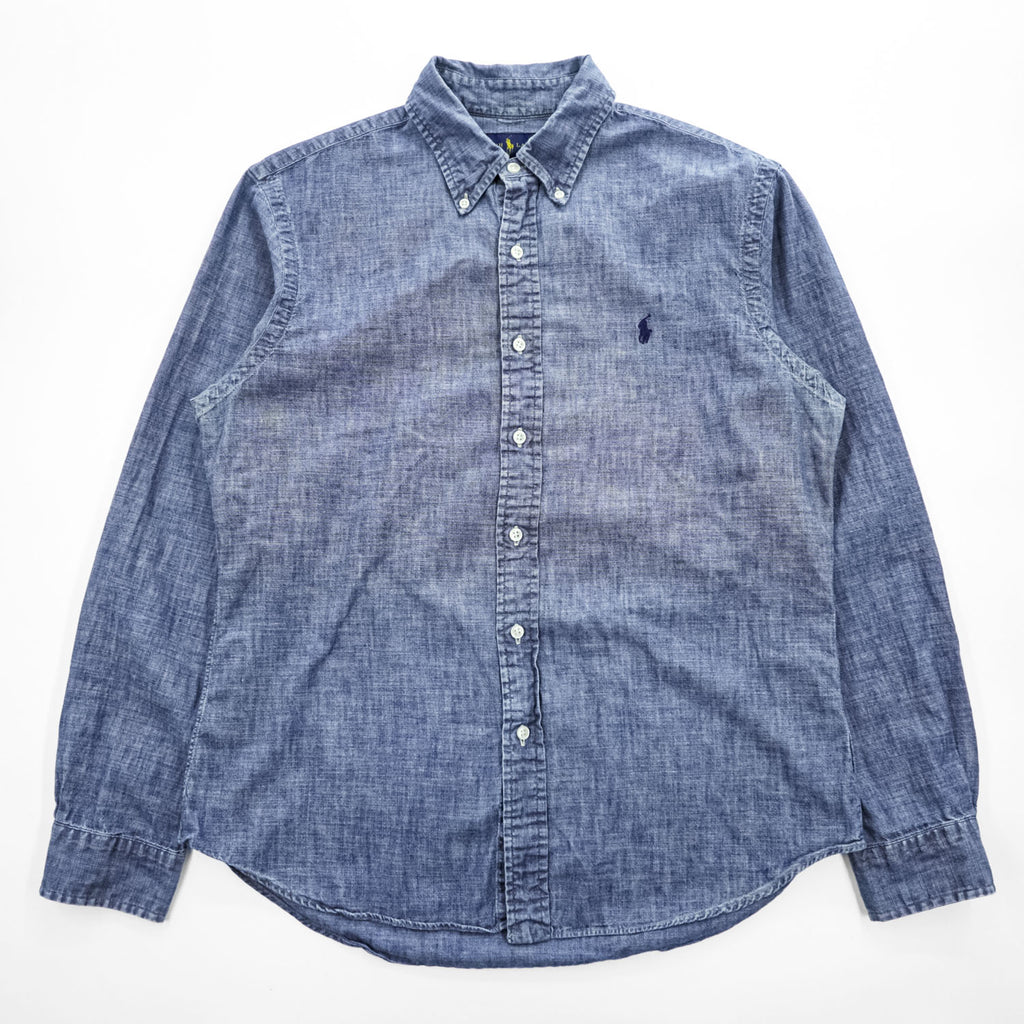 Ralph Lauren 長袖シャンブレーシャツ L インディゴ ブルー SLIM FIT ボタンダウン