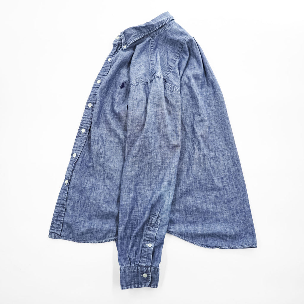 Ralph Lauren 長袖シャンブレーシャツ L インディゴ ブルー SLIM FIT ボタンダウン