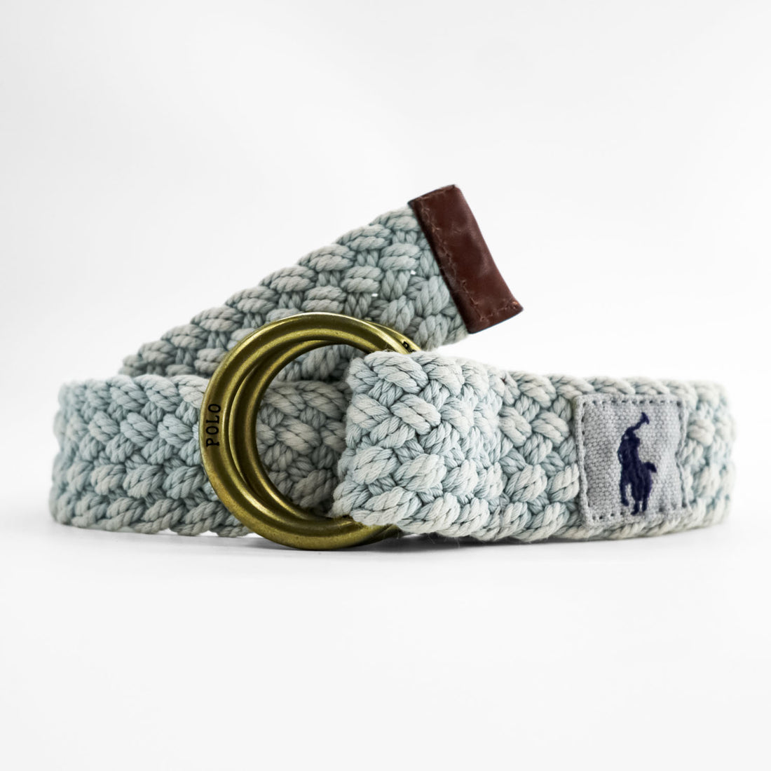 Polo Ralph Lauren 編み込み ダブルリング ベルト ライトブルー 真鍮 ゴールド