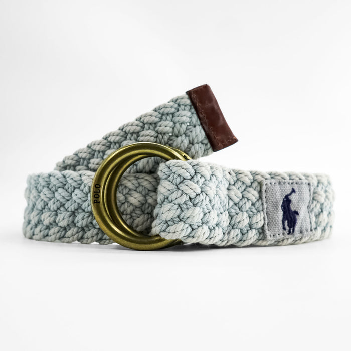 Polo Ralph Lauren 編み込み ダブルリング ベルト ライトブルー 真鍮 ゴールド