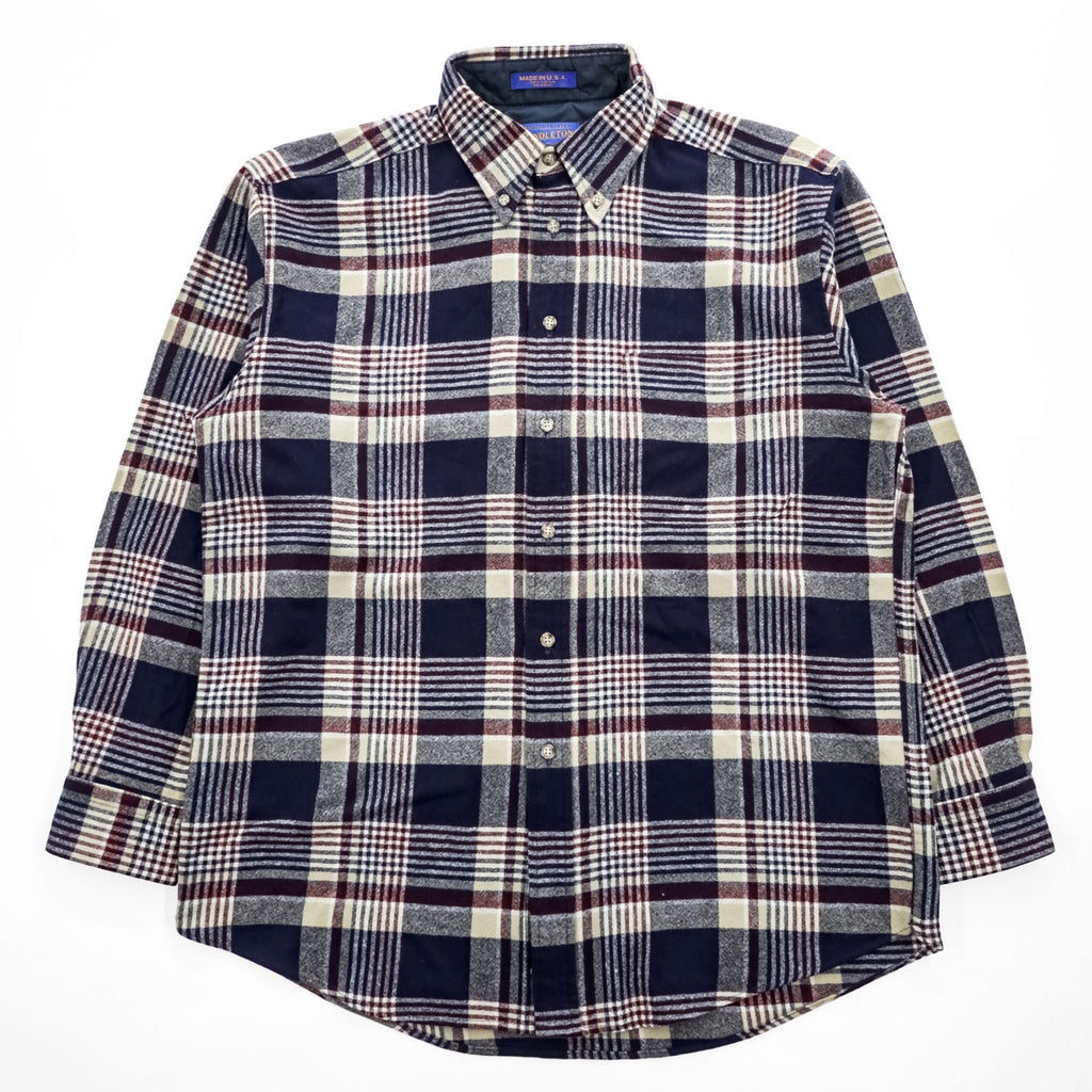 PENDLETON USA製 100%バージンウール 長袖 シャツ M ネイビー チェック ボタンダウン 胸ポケット