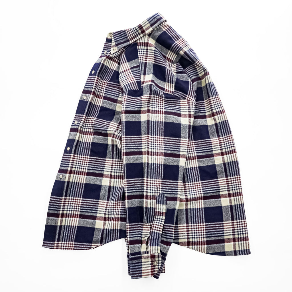PENDLETON USA製 100%バージンウール 長袖 シャツ M ネイビー チェック ボタンダウン 胸ポケット