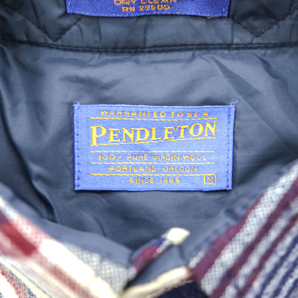 PENDLETON USA製 100%バージンウール 長袖 シャツ M ネイビー チェック ボタンダウン 胸ポケット
