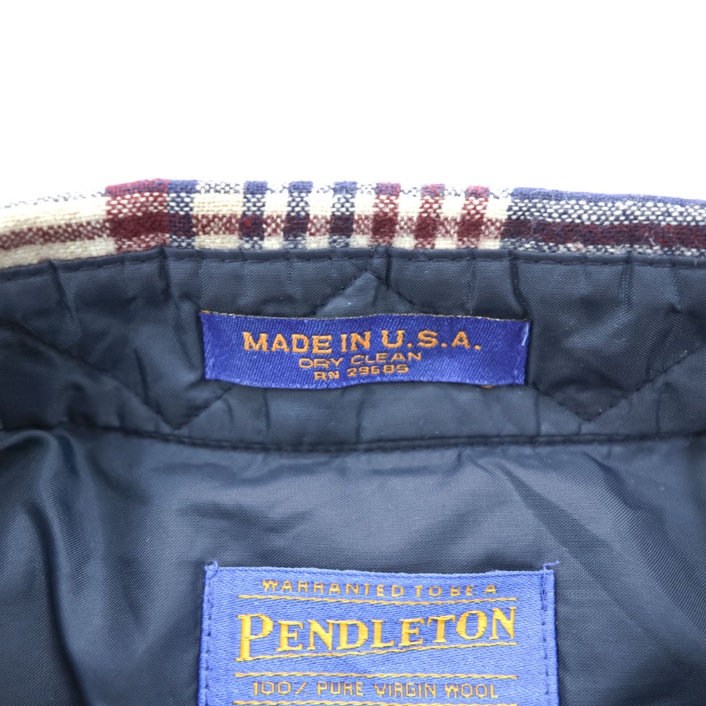 PENDLETON USA製 100%バージンウール 長袖 シャツ M ネイビー チェック ボタンダウン 胸ポケット