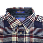PENDLETON USA製 100%バージンウール 長袖 シャツ M ネイビー チェック ボタンダウン 胸ポケット