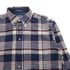 PENDLETON USA製 100%バージンウール 長袖 シャツ M ネイビー チェック ボタンダウン 胸ポケット