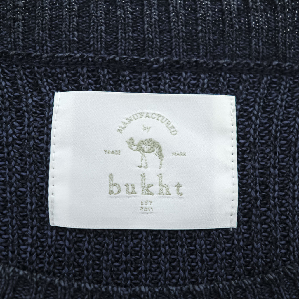 bukht 日本製 コットン 和紙 レーヨン クルーネックニット セーター M ネイビー