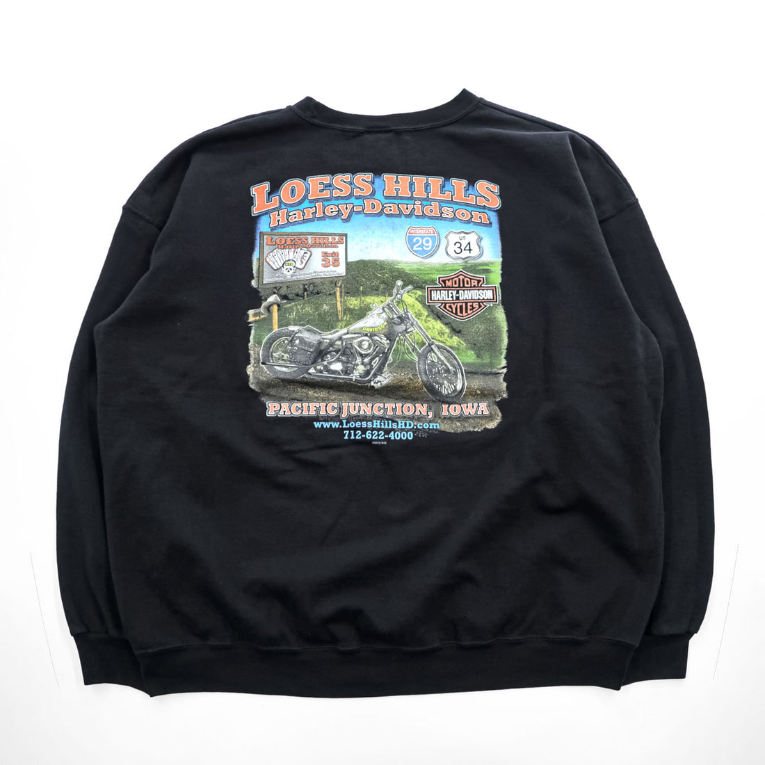 HARLEY DAVIDSON 両面プリント スウェット トレーナー 2XL ブラック ビッグサイズ LOESS HILLS