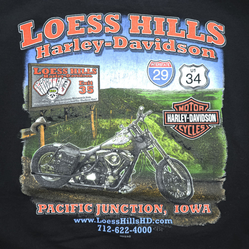 HARLEY DAVIDSON 両面プリント スウェット トレーナー 2XL ブラック ビッグサイズ LOESS HILLS