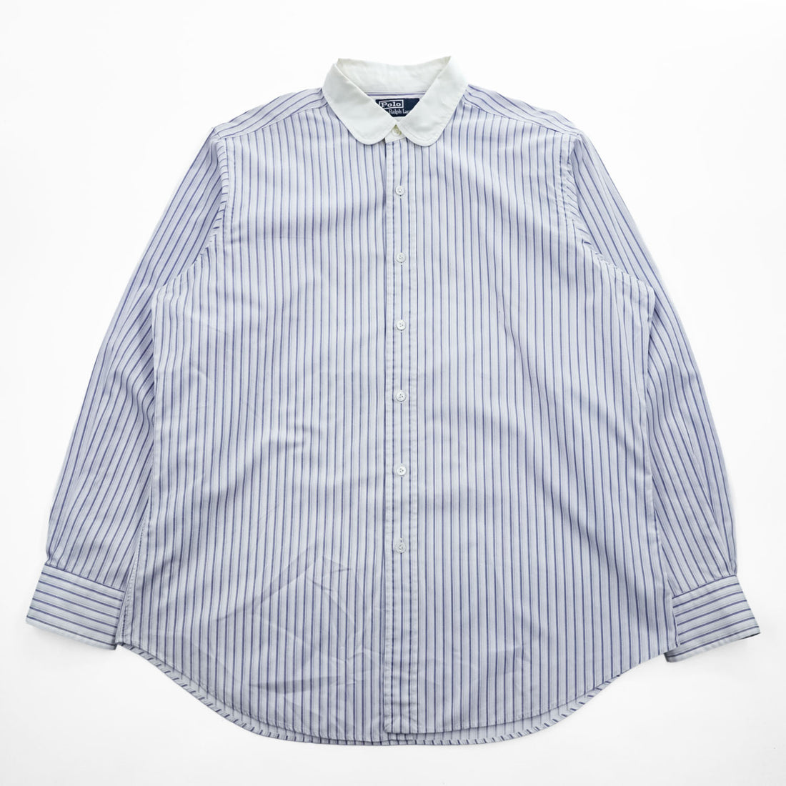 Polo Ralph Lauren 90年代 ヴィンテージ 長袖 シャツ L ホワイト ブルー ストライプ 丸襟