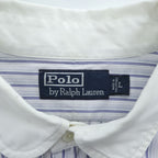 Polo Ralph Lauren 90年代 ヴィンテージ 長袖 シャツ L ホワイト ブルー ストライプ 丸襟