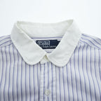 Polo Ralph Lauren 90年代 ヴィンテージ 長袖 シャツ L ホワイト ブルー ストライプ 丸襟