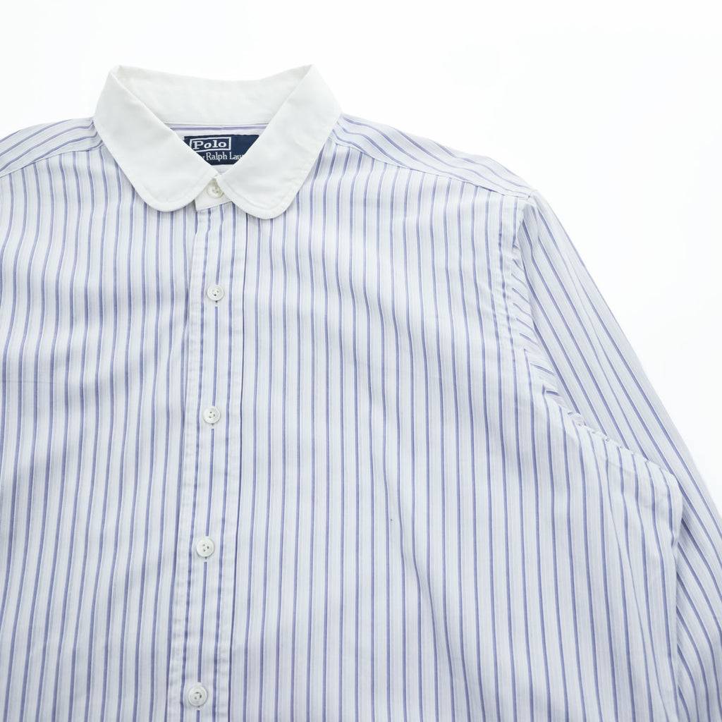Polo Ralph Lauren 90年代 ヴィンテージ 長袖 シャツ L ホワイト ブルー ストライプ 丸襟