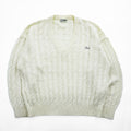 CHEMISE LACOSTE スペイン製 80年代 ヴィンテージ ケーブル編み Vネック ニット セーター L ホワイト